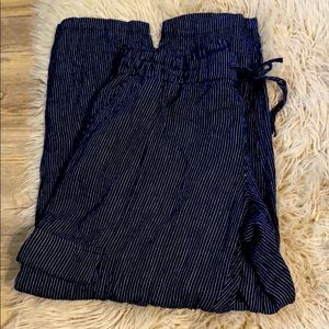 Mid-Rise Pinstriped Linen-Blend Cargo Pants